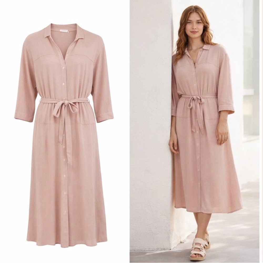 Xirena Persephone Pink Midi Dress Small Button Front Tie Waist NWT - Picture 11 of 11